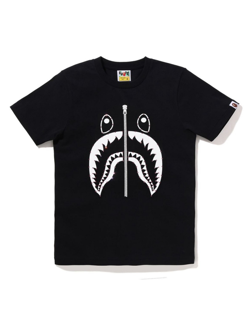 T Shirts Bape Crystal Stone Shark Noir Femme | KQV-28630183